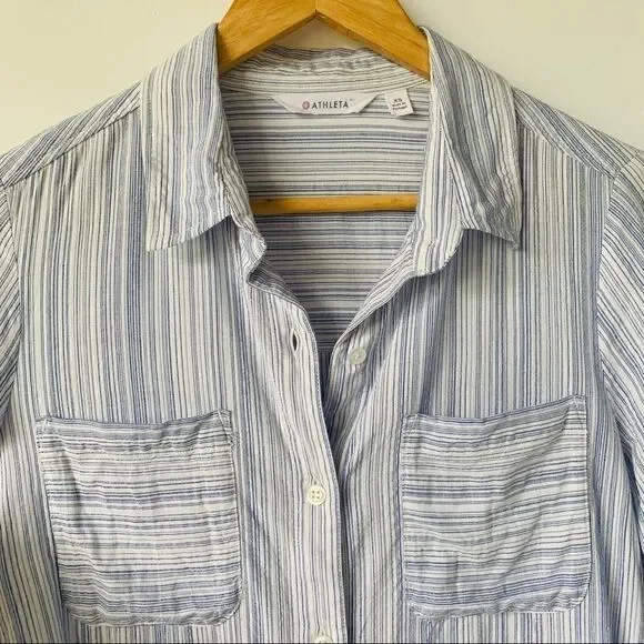 ATHLETA MICRO STRIPE PENINSULA BLUE WHITE TOP - Picture 7 of 8